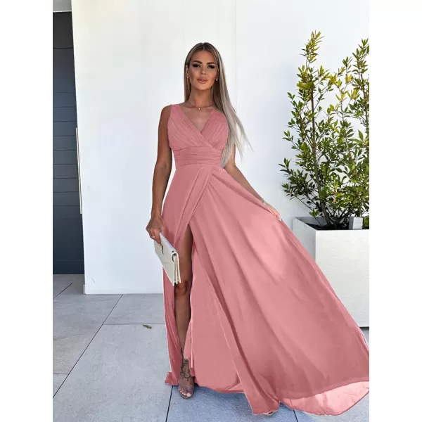 LYANER Women’s Warp V Neck High Waist Ruched High Split Sleeveless Party Club Maxi Dress