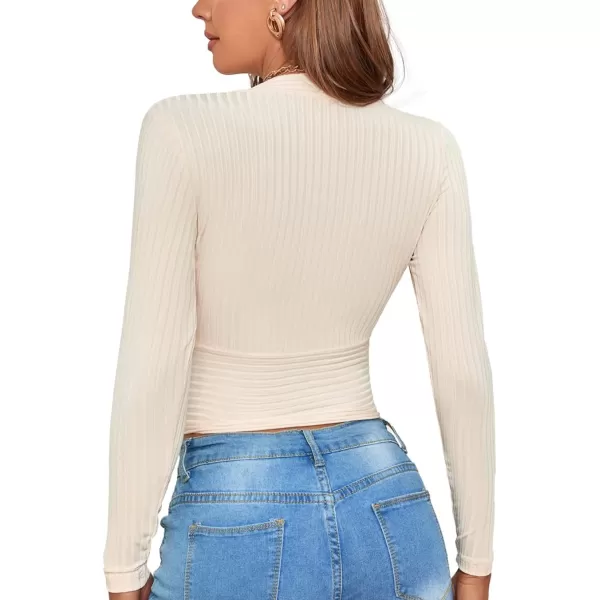 LYANER Women's Wrap Deep V Neck Long Sleeve Rib Knit Slim Sexy Crop Top Blouse