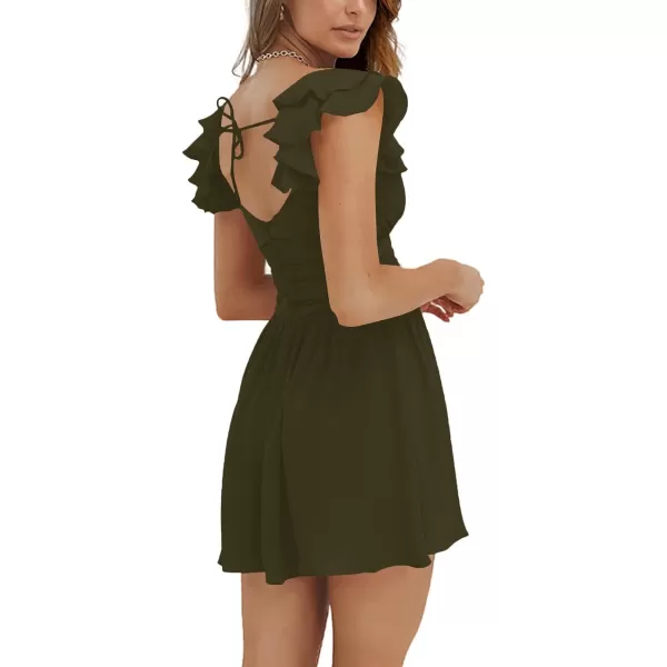 LYANER Women's Wrap Deep V Neck Ruffle Cap Sleeve Tie Waist Sexy Swing Skater Mini Dress