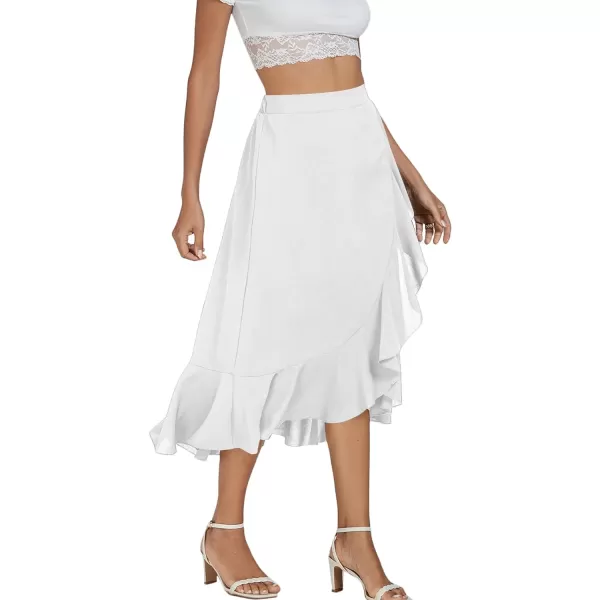 LYANER Women's Wrap Front Self Tie Knot High Low Ruffle Hem Split Midi Skirt