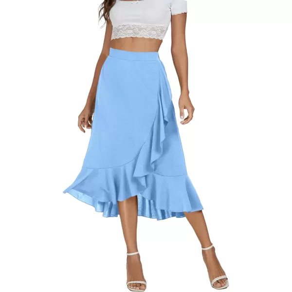 LYANER Women's Wrap Front Self Tie Knot High Low Ruffle Hem Split Midi Skirt