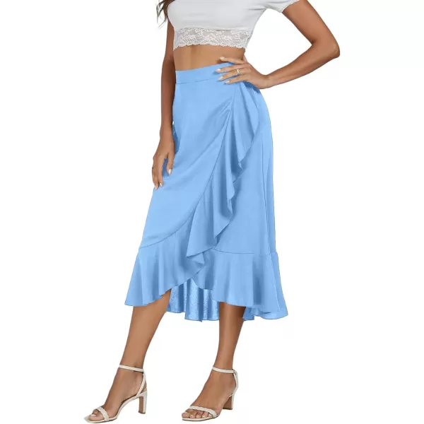 LYANER Women's Wrap Front Self Tie Knot High Low Ruffle Hem Split Midi Skirt