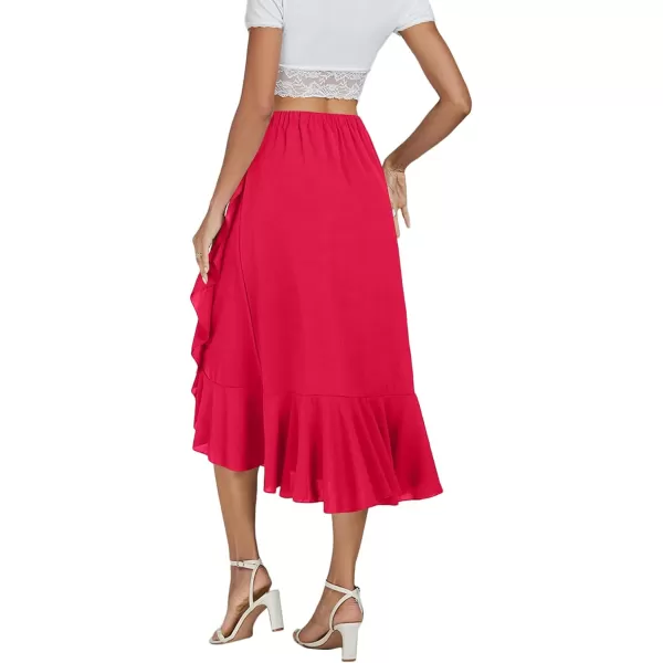 LYANER Women's Wrap Front Self Tie Knot High Low Ruffle Hem Split Midi Skirt