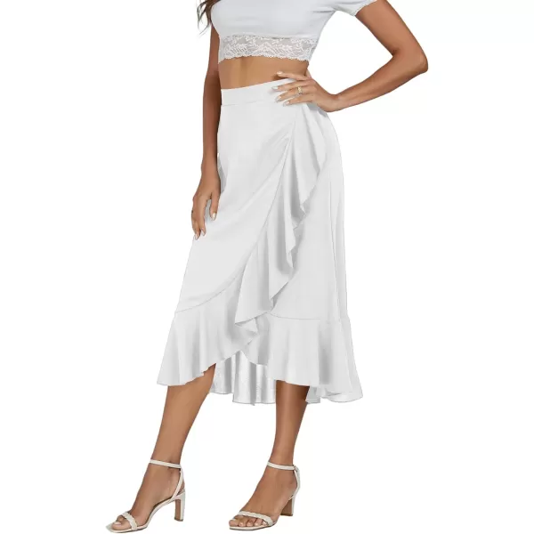 LYANER Women's Wrap Front Self Tie Knot High Low Ruffle Hem Split Midi Skirt