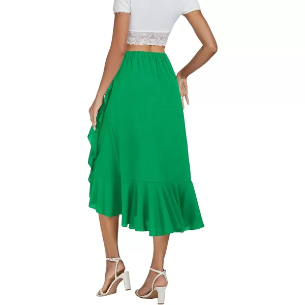LYANER Women's Wrap Front Self Tie Knot High Low Ruffle Hem Split Midi Skirt