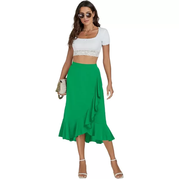 LYANER Women's Wrap Front Self Tie Knot High Low Ruffle Hem Split Midi Skirt