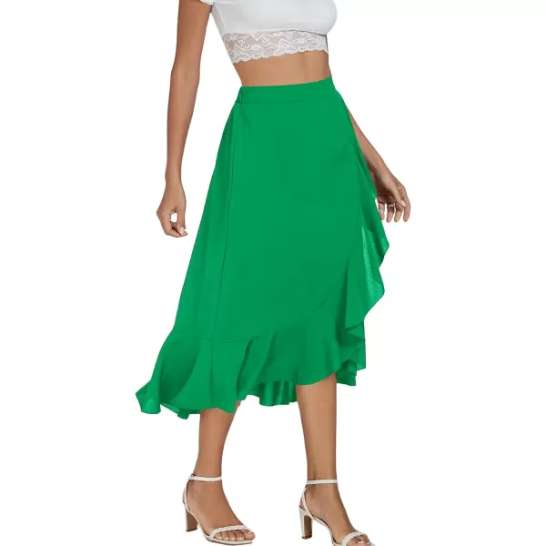 LYANER Women's Wrap Front Self Tie Knot High Low Ruffle Hem Split Midi Skirt