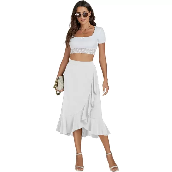 LYANER Women's Wrap Front Self Tie Knot High Low Ruffle Hem Split Midi Skirt