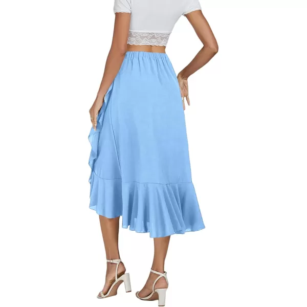 LYANER Women's Wrap Front Self Tie Knot High Low Ruffle Hem Split Midi Skirt