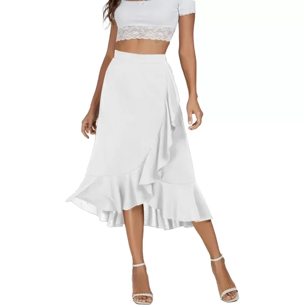 LYANER Women's Wrap Front Self Tie Knot High Low Ruffle Hem Split Midi Skirt