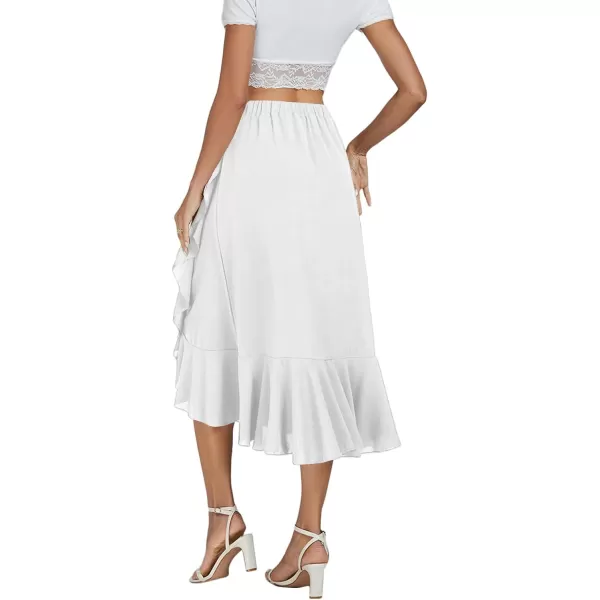 LYANER Women's Wrap Front Self Tie Knot High Low Ruffle Hem Split Midi Skirt