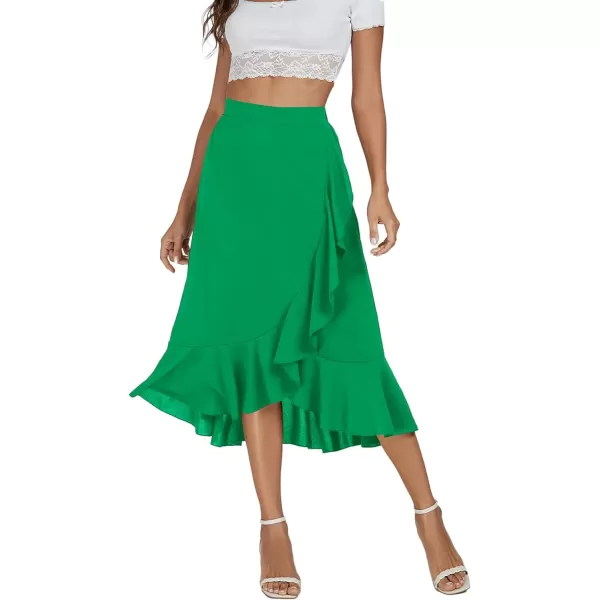 LYANER Women's Wrap Front Self Tie Knot High Low Ruffle Hem Split Midi Skirt