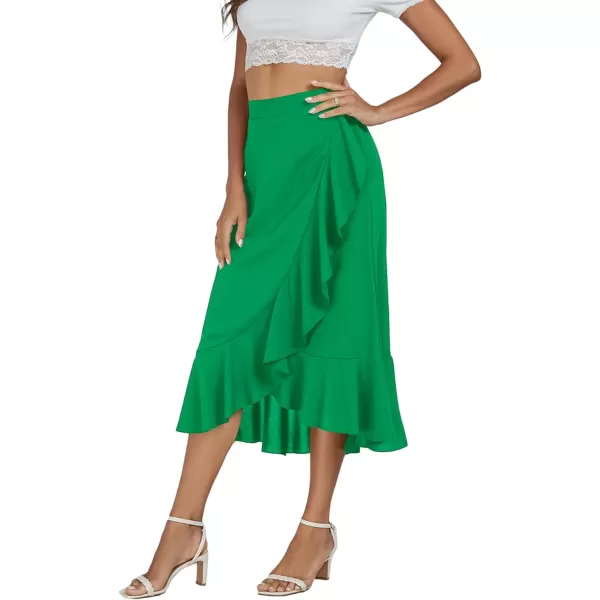 LYANER Women's Wrap Front Self Tie Knot High Low Ruffle Hem Split Midi Skirt