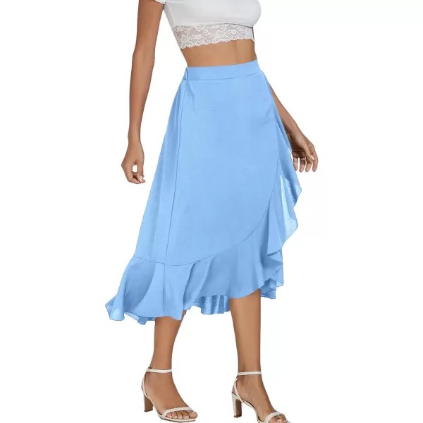 LYANER Women's Wrap Front Self Tie Knot High Low Ruffle Hem Split Midi Skirt