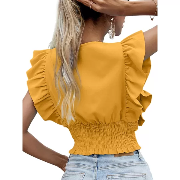 LYANER Women’s Wrap V Neck Ruffle Cap Sleeve Crop Top Shirred Hem Sleeveless Blouse Tank Top
