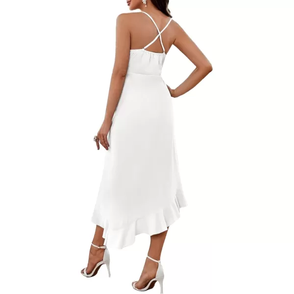 LYANER Women's Wrap V Neck Spaghetti Strap Sleeveless Ruffle Hem Midi Party Dress