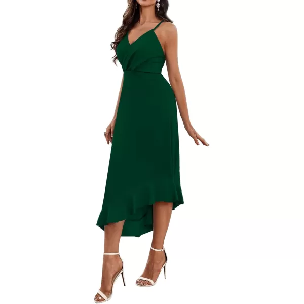 LYANER Women's Wrap V Neck Spaghetti Strap Sleeveless Ruffle Hem Midi Party Dress