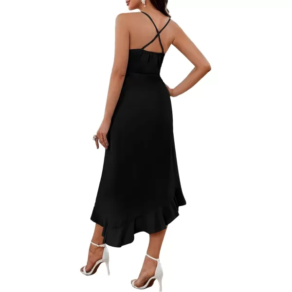 LYANER Women's Wrap V Neck Spaghetti Strap Sleeveless Ruffle Hem Midi Party Dress