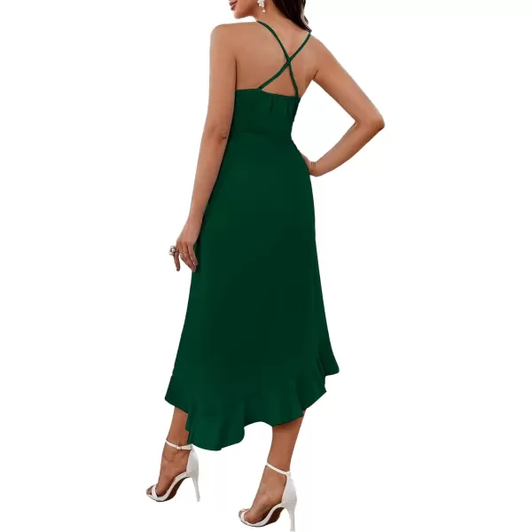 LYANER Women's Wrap V Neck Spaghetti Strap Sleeveless Ruffle Hem Midi Party Dress