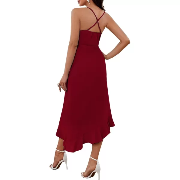 LYANER Women's Wrap V Neck Spaghetti Strap Sleeveless Ruffle Hem Midi Party Dress