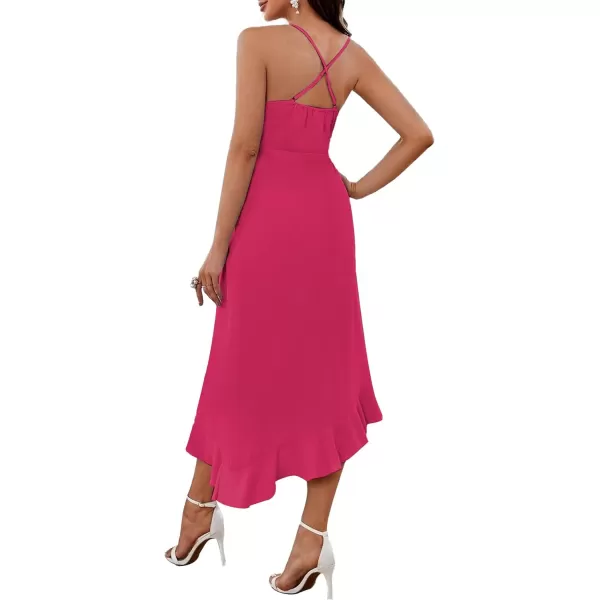 LYANER Women's Wrap V Neck Spaghetti Strap Sleeveless Ruffle Hem Midi Party Dress