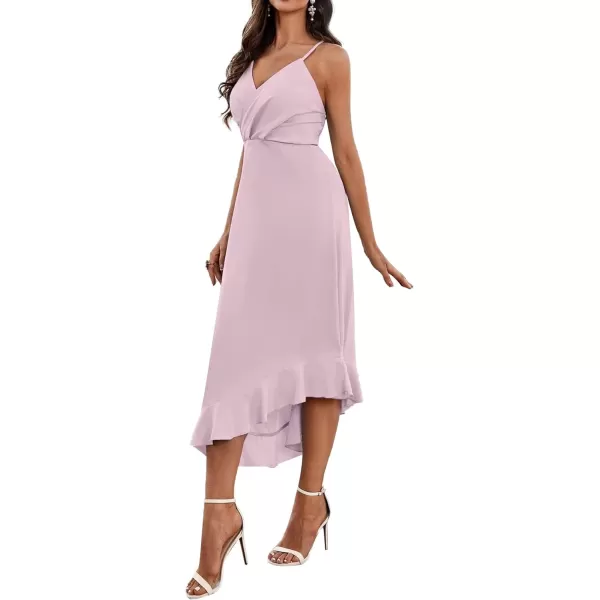 LYANER Women's Wrap V Neck Spaghetti Strap Sleeveless Ruffle Hem Midi Party Dress