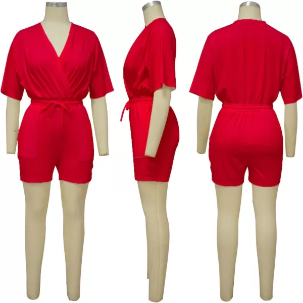 LYANER Women's Wraped V Neck Elastic Waist Tie Short Sleeve Romper Short Jumpsuit