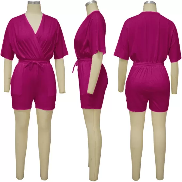 LYANER Women's Wraped V Neck Elastic Waist Tie Short Sleeve Romper Short Jumpsuit