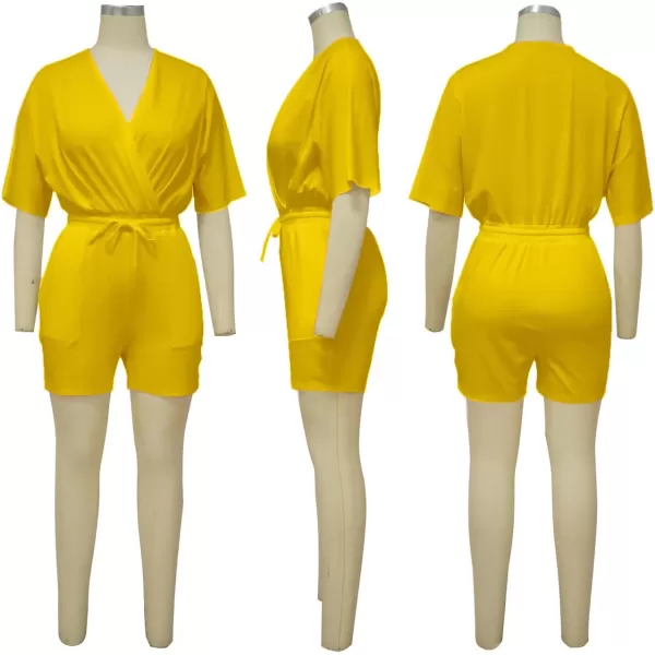 LYANER Women's Wraped V Neck Elastic Waist Tie Short Sleeve Romper Short Jumpsuit