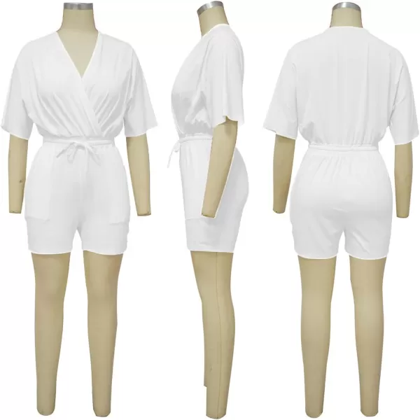 LYANER Women's Wraped V Neck Elastic Waist Tie Short Sleeve Romper Short Jumpsuit