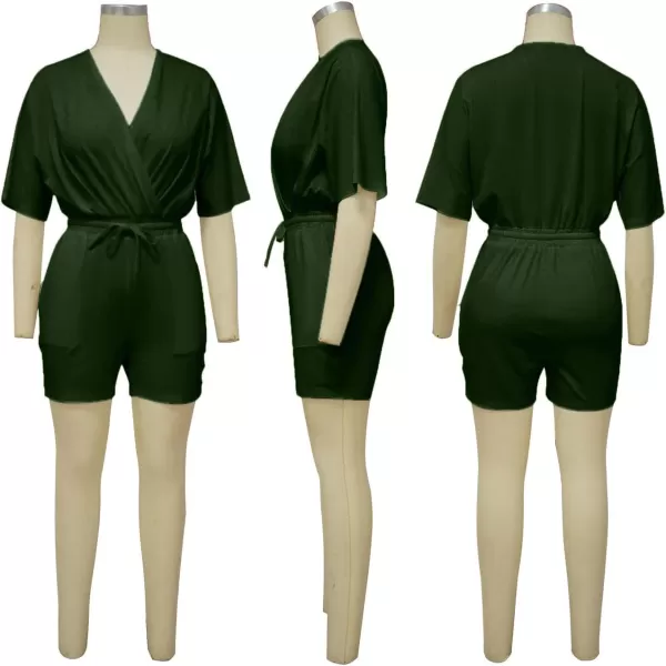 LYANER Women's Wraped V Neck Elastic Waist Tie Short Sleeve Romper Short Jumpsuit