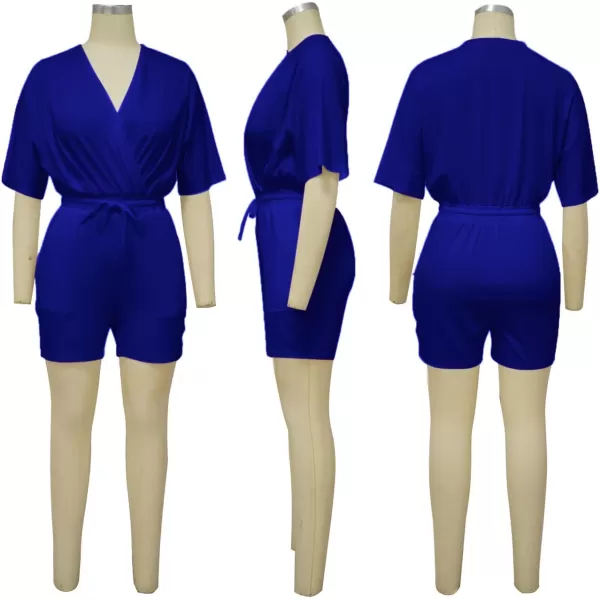 LYANER Women's Wraped V Neck Elastic Waist Tie Short Sleeve Romper Short Jumpsuit