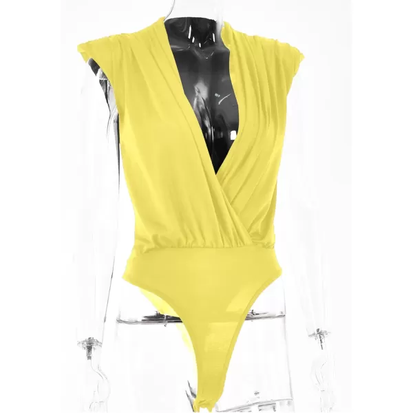 LYANER Women's Wraped V Neck Ruched Sleeveless Tank Leotard Bodysuit Top