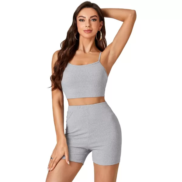 LYANER Workout Sets for Women Spaghetti Strap Cami and High Waist Leggings Shorts 2 Piece Yoga Outfits