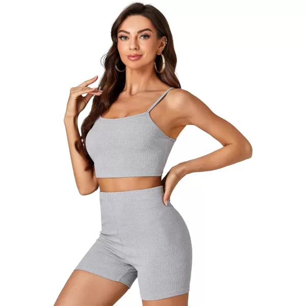 LYANER Workout Sets for Women Spaghetti Strap Cami and High Waist Leggings Shorts 2 Piece Yoga Outfits