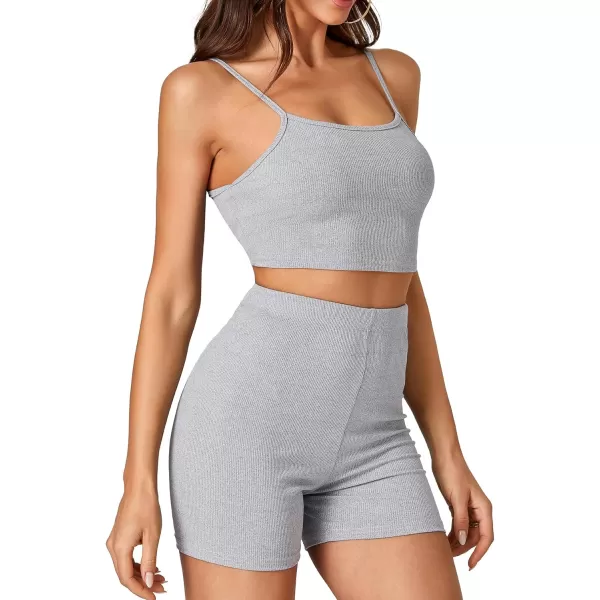 LYANER Workout Sets for Women Spaghetti Strap Cami and High Waist Leggings Shorts 2 Piece Yoga Outfits