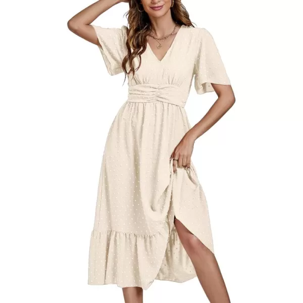 LYANER Women Boho Maxi Dress Long Sleeve V Neck Swiss Dot High Waited A-Line Ruffle Tiered Chiffon Long Dresses