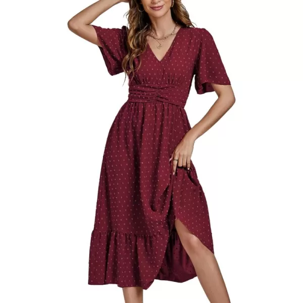 LYANER Women Boho Maxi Dress Long Sleeve V Neck Swiss Dot High Waited A-Line Ruffle Tiered Chiffon Long Dresses
