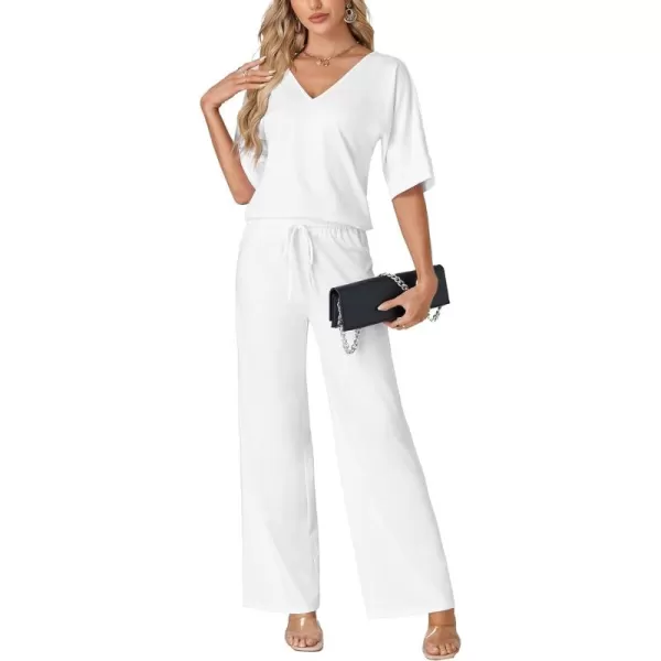 LYANER Women's 2 Piece Outfits Deep V Neck Long Sleeve Backless Tops and Wide Leg Pants Set