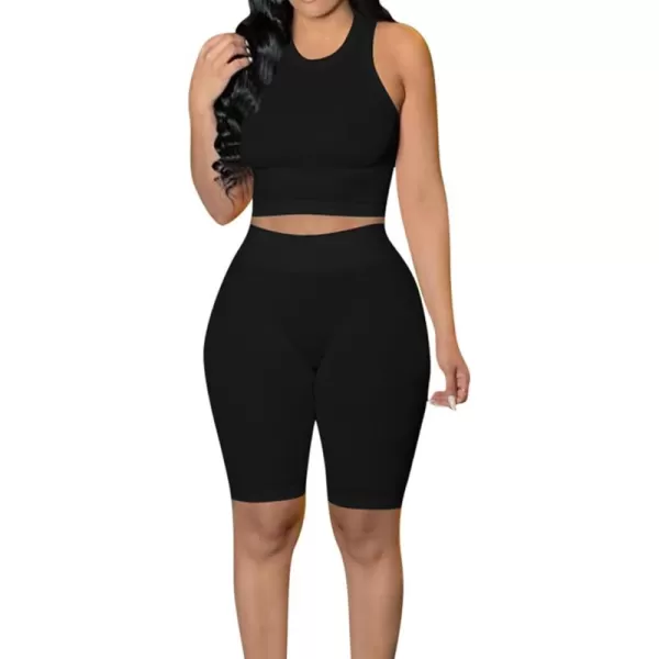 LYANER Women's 2 Piece Outfits Ribbed Tank Crop Top High Waist Shorts Athletic Workout Sets