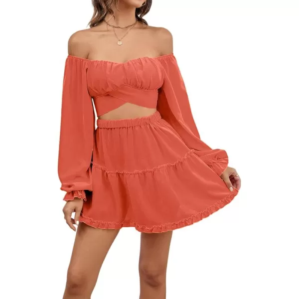 LYANER Women's 2 Piece Outfits Self Tie Knot Crop Top and Mini Skirt Set