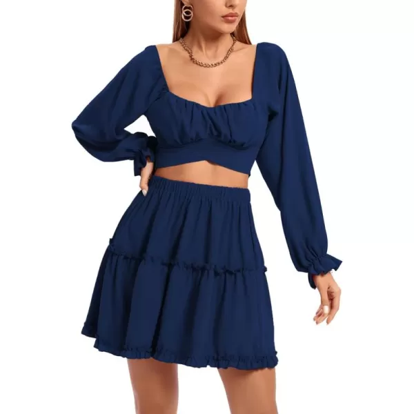 LYANER Women's 2 Piece Outfits Self Tie Knot Crop Top and Mini Skirt Set