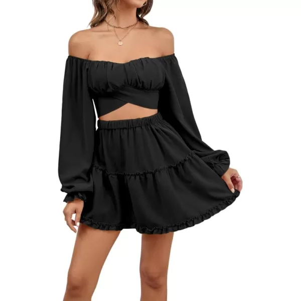 LYANER Women's 2 Piece Outfits Self Tie Knot Crop Top and Mini Skirt Set