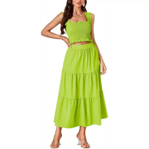 LYANER Women's 2 Piece Outfits Sleeveless Crop Top and High Waist Midi Skirt Set With Pockets