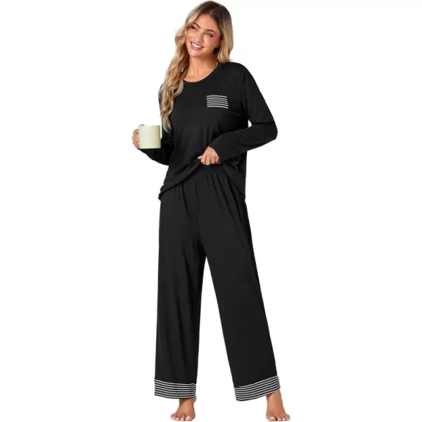 LYANER Women's 2 Piece PJ Set Crewneck Long Sleeve Stripe Sleepwear Lounge Pajama Sets