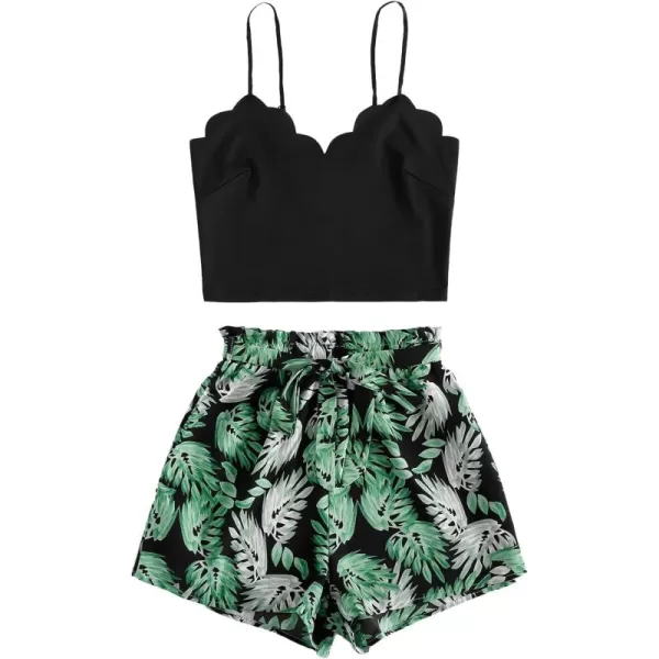 LYANER Women's 2 Piece Summer Outfits Cami Crop Top and Tropical Floral Shorts Set