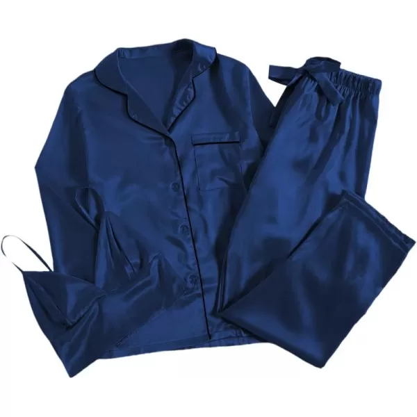 LYANER Women's 3Pcs Pajamas Satin Cami Top and Long Sleeve Shirt with Pants Sleepwear Set