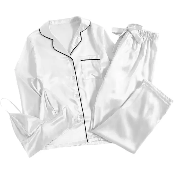 LYANER Women's 3Pcs Pajamas Satin Cami Top and Long Sleeve Shirt with Pants Sleepwear Set