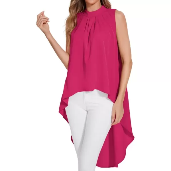 LYANER Women's Asymmetrical High Low Sleeveless Mock Neck Flowy Blouse Tops