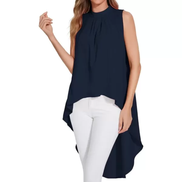 LYANER Women's Asymmetrical High Low Sleeveless Mock Neck Flowy Blouse Tops